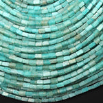 Natural Peruvian Aqua Blue Green Amazonite 4x2mm Long Thin Rectangle Tube Beads Gemstone 15.5" Strand