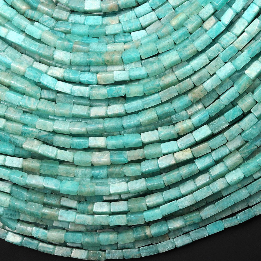 Natural Peruvian Aqua Blue Green Amazonite 4x2mm Long Thin Rectangle Tube Beads Gemstone 15.5" Strand