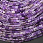 Natural Purple Amethyst 4x2mm Long Thin Rectangle Tube Beads Gemstone 15.5" Strand