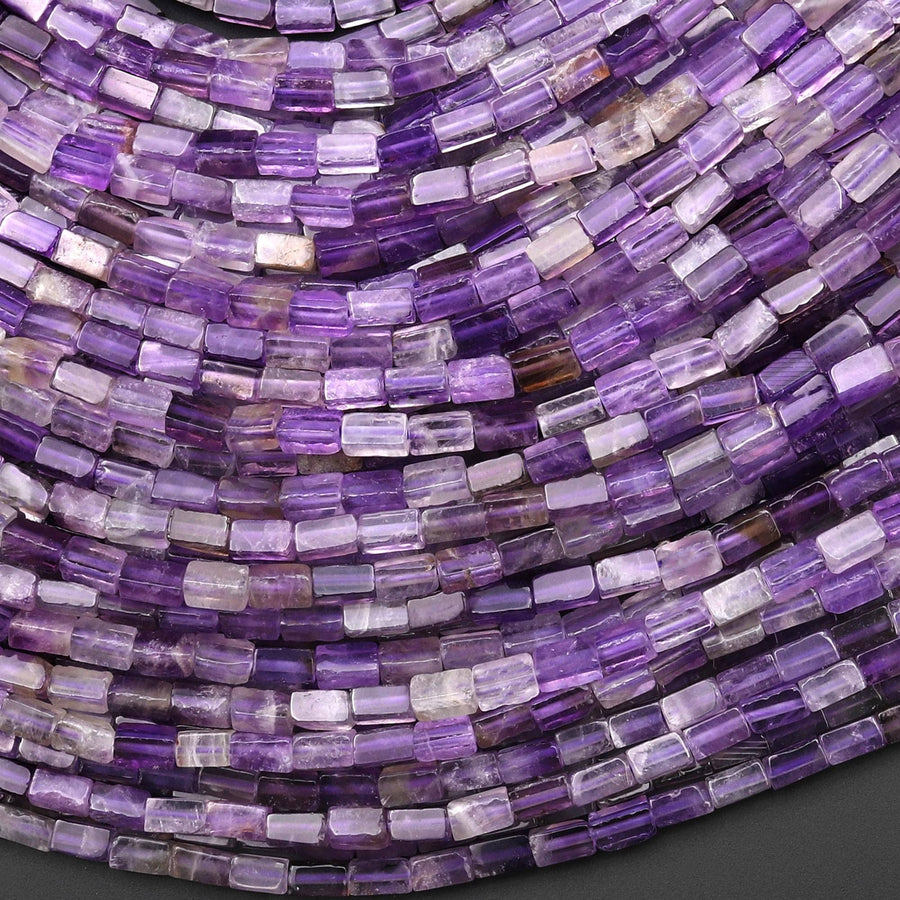 Natural Purple Amethyst 4x2mm Long Thin Rectangle Tube Beads Gemstone 15.5" Strand