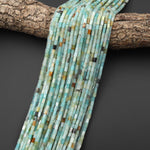 Natural Multicolor Natural Blue Green Golden Amazonite 4x2mm Long Thin Rectangle Tube Beads Gemstone 15.5" Strand