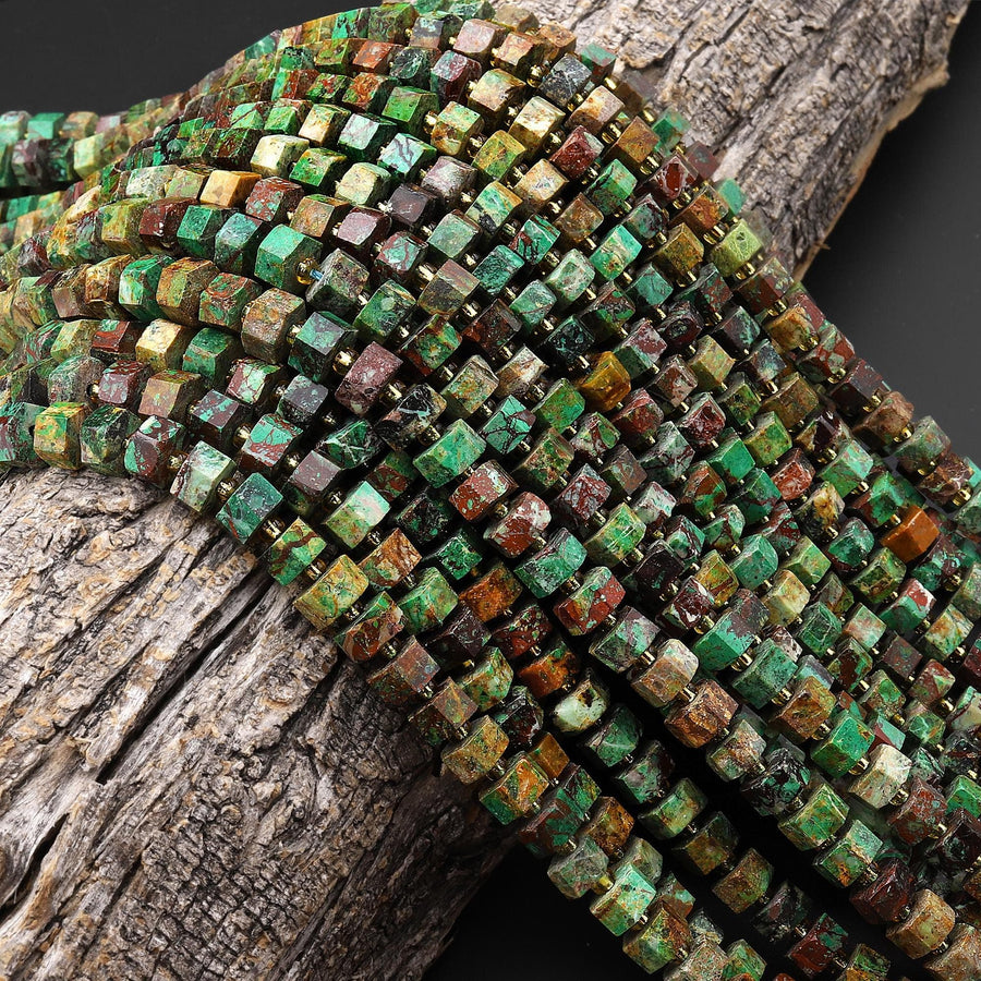 Natural Chrysocolla in Copper From Arizona Faceted Hexagon Rondelle Heishi 7mm Beads 15.5" Strand