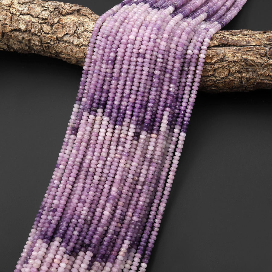 AAA Natural Light Lilac Purple Lepidolite Faceted 3mm 4mm Rondelle Beads Ombre Gemstone 15.5" Strand B4287