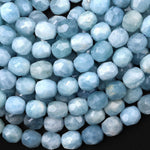 AAA Faceted Natural Blue Aquamarine Barrel Nugget Beads 10mm 15.5" Strand