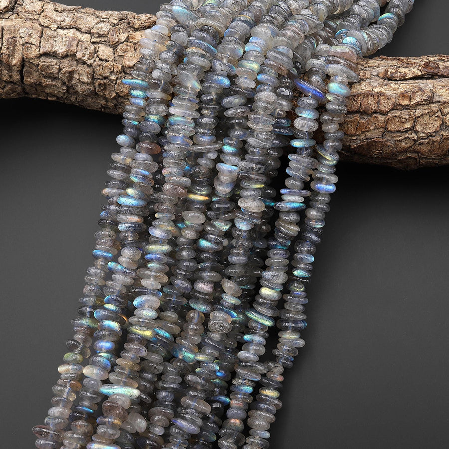 Natural Labradorite Smooth Freeform Rondelle 8mm Beads Gemstone 15.5" Strand