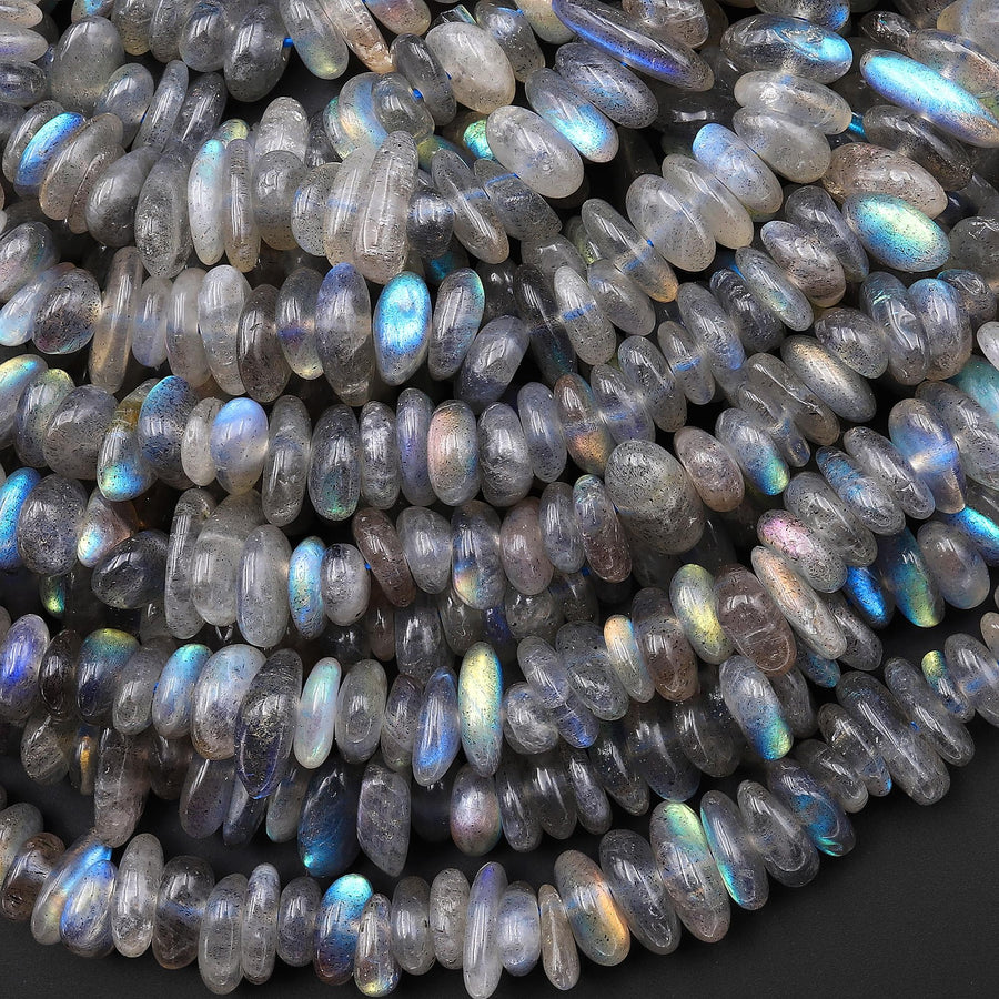 Natural Labradorite Smooth Freeform Rondelle 8mm Beads Gemstone 15.5" Strand