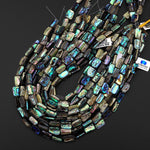 Genuine Natural Abalone Shell Smooth Rounded Rectangle Nugget Beads Iridescent Rainbow Glow Blue Green 15.5" Strand