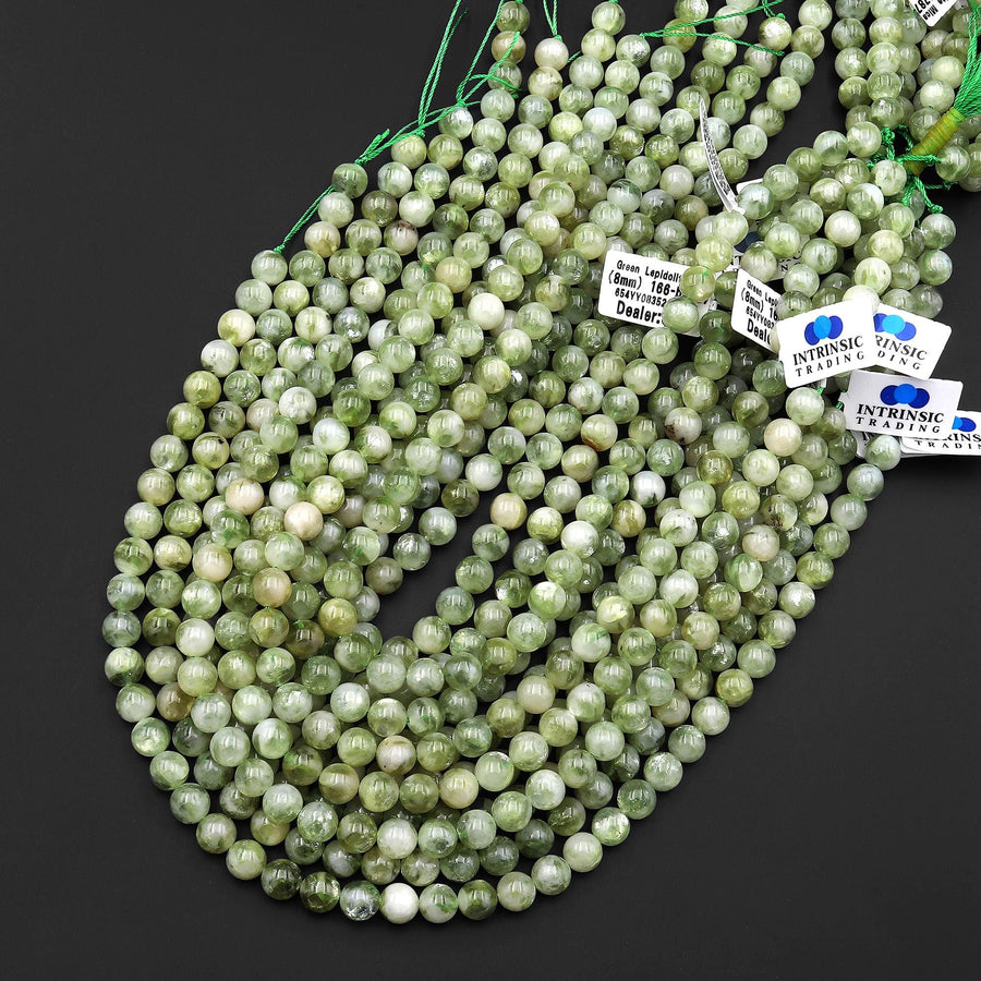 Rare Natural Green Lepidolite Mica 8mm 10mm 12mm Smooth Round Beads Gemstone from Brazil 15.5" Strand