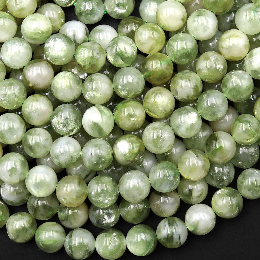 Rare Natural Green Lepidolite Mica 8mm 10mm 12mm Smooth Round Beads Gemstone from Brazil 15.5" Strand