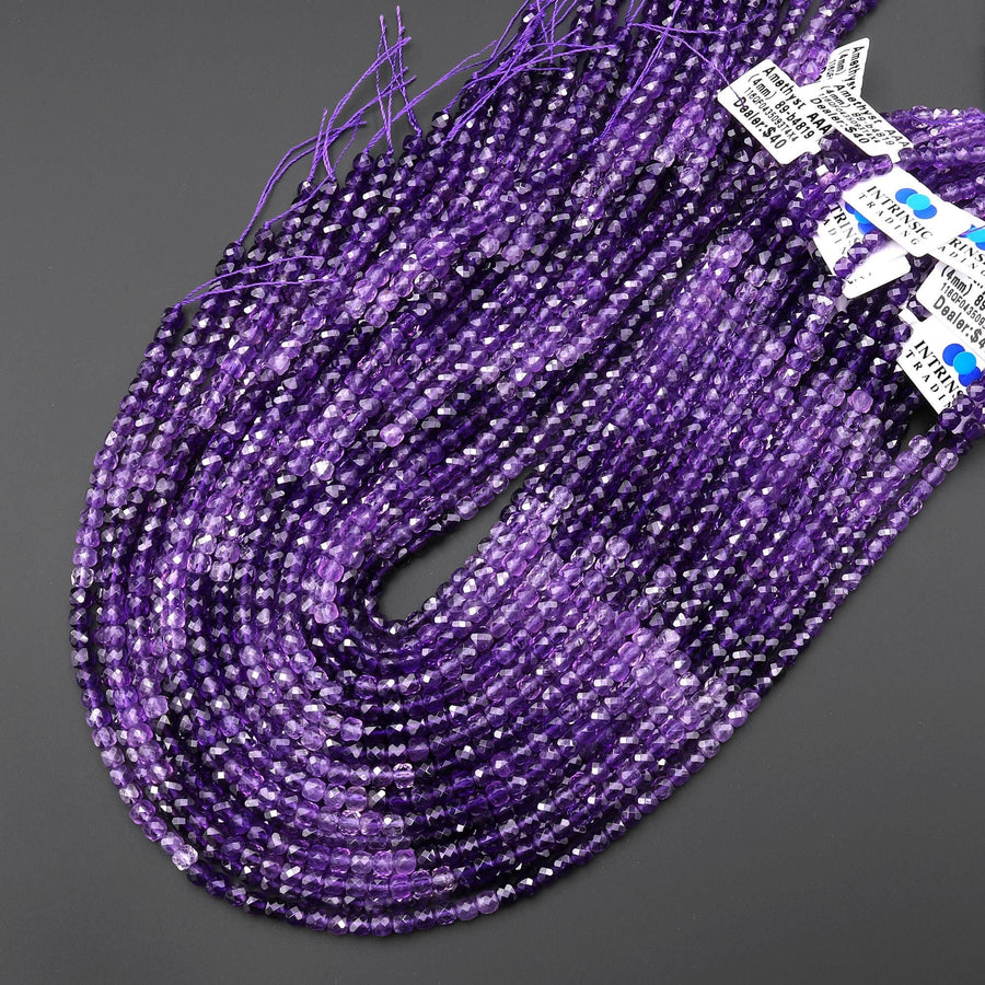 AAA Natural Purple Amethyst 4mm Faceted Cube Ombre Gemstone Beads 15.5" Strand