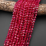 Lab-grown Red Ruby Faceted 4 Four Leaf Clover Gemstone 6mm 8mm Beads 15.5" Strand