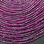AAA Natural Purple Rhodolite Garnet 2mm 3mm Faceted Cube Beads 15.5" Strand
