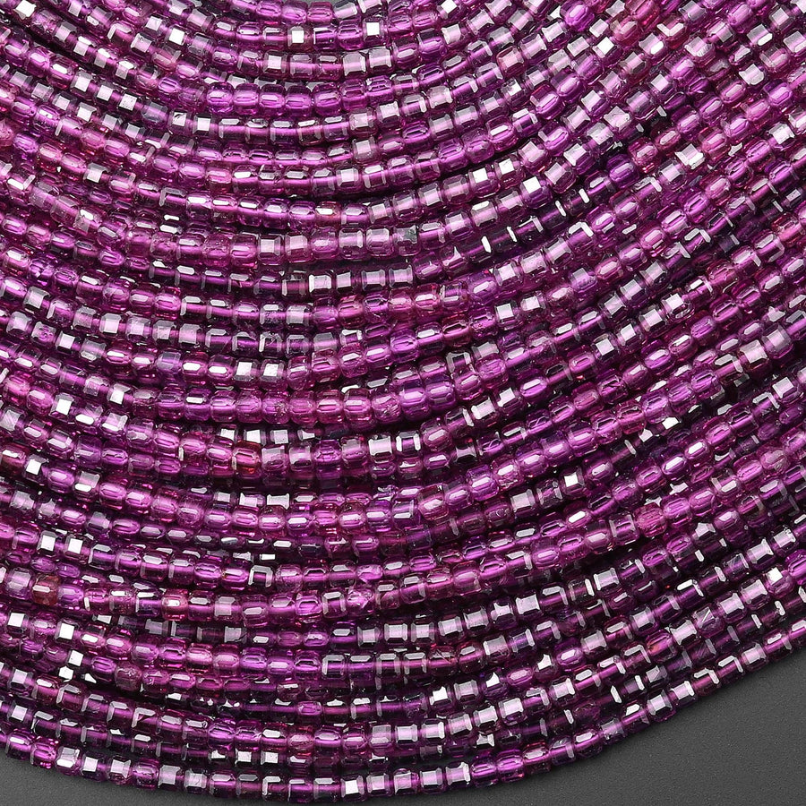 AAA Natural Purple Rhodolite Garnet 2mm 3mm Faceted Cube Beads 15.5" Strand