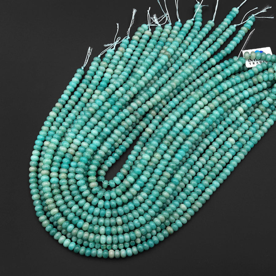 Natural Peruvian Amazonite Beads Smooth Polished Rondelle 6mm 8mm 15.5" Strand