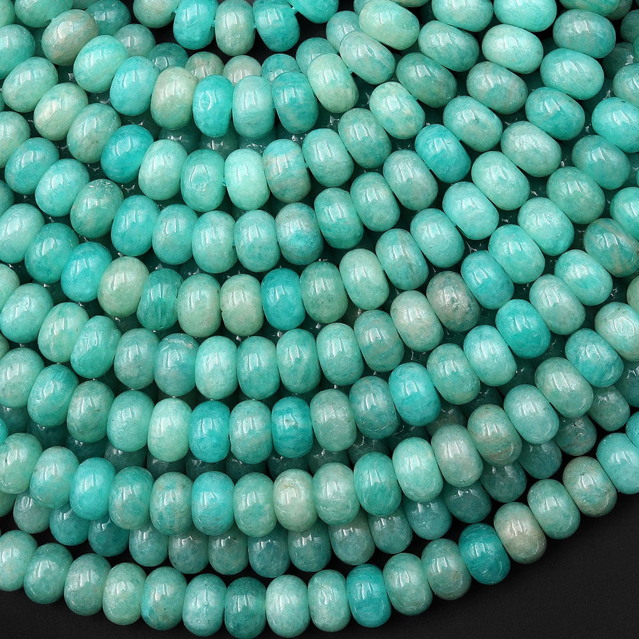 Natural Peruvian Amazonite Beads Smooth Polished Rondelle 6mm 8mm 15.5" Strand