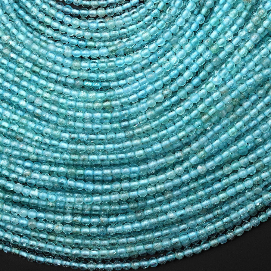 AAA Natural Aqua Blue Apatite 2mm Smooth Round Beads 15.5" Strand