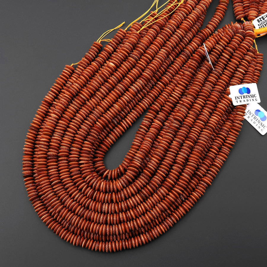 AAA Sparkling Goldstone Sandstone Smooth Thin Saucer Rondelle Beads 6mm 15.5" Strand