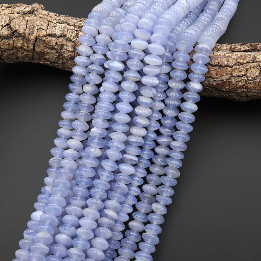 AAA Natural Blue Chalcedony Smooth Rondelle Saucer Beads 10mm 15.5" Strand
