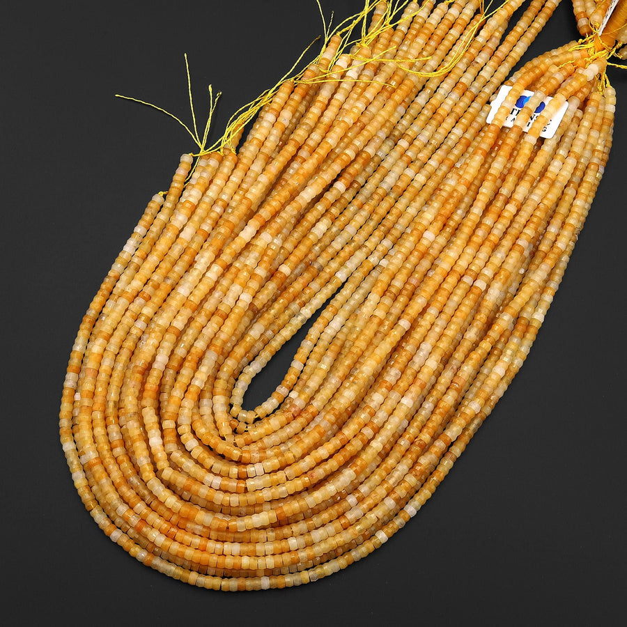 AAA Faceted Natural Yellow Aventurine Heishi Rondelle Beads 4mm 15" Strand