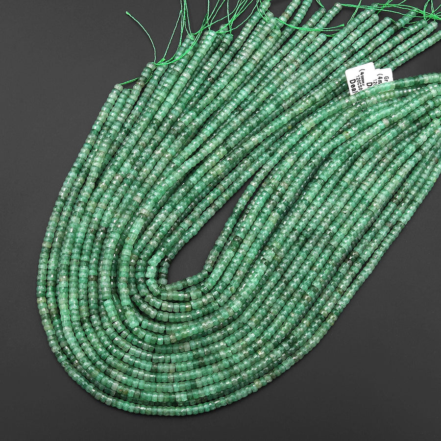 AAA Faceted Natural Green Aventurine Heishi Rondelle Beads 4mm 15" Strand