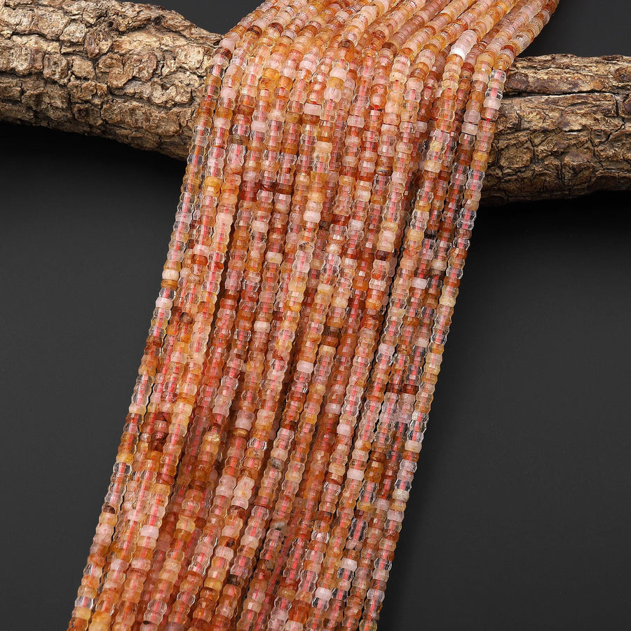 AAA Faceted Natural Golden Lepidocrocite Quartz Heishi Rondelle Beads 4mm 15" Strand