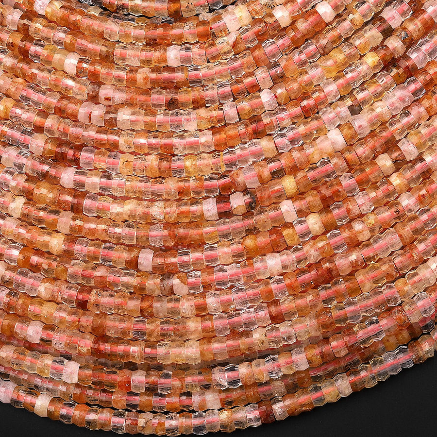 AAA Faceted Natural Golden Lepidocrocite Quartz Heishi Rondelle Beads 4mm 15" Strand