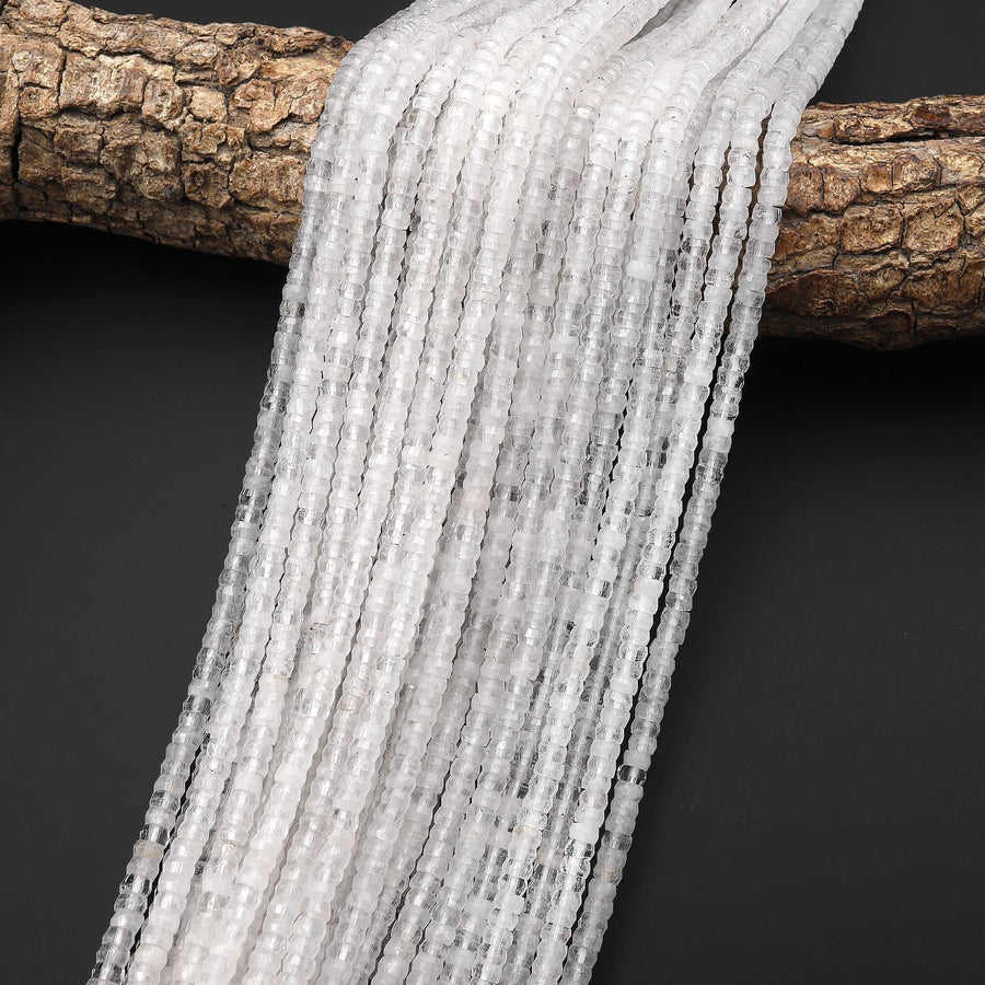 AAA Faceted Natural Rock Quartz Heishi Rondelle Beads 4mm 15" Strand