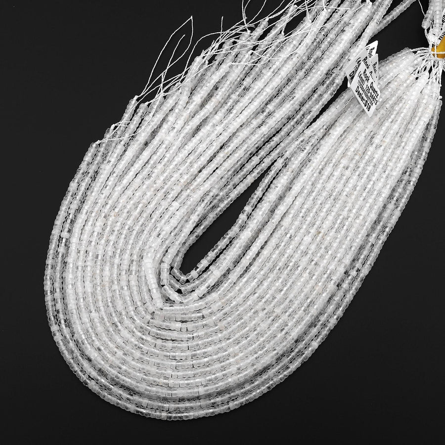 AAA Faceted Natural Rock Quartz Heishi Rondelle Beads 4mm 15" Strand