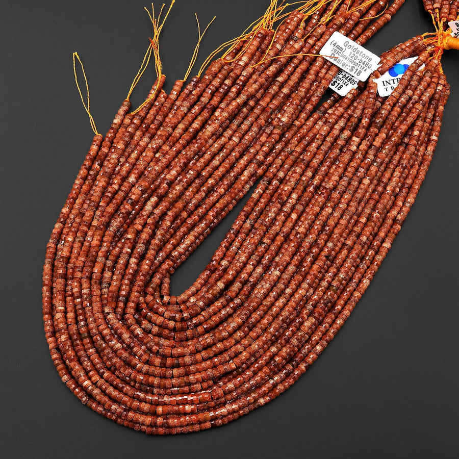 AAA Faceted Goldstone Heishi Rondelle Beads 4mm 15" Strand