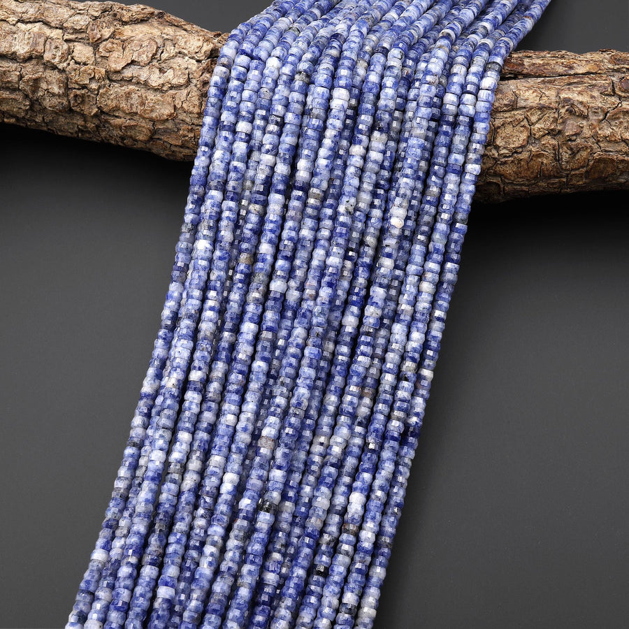 AAA Faceted Natural Blue Sodalite Heishi Rondelle Beads 4mm 15" Strand