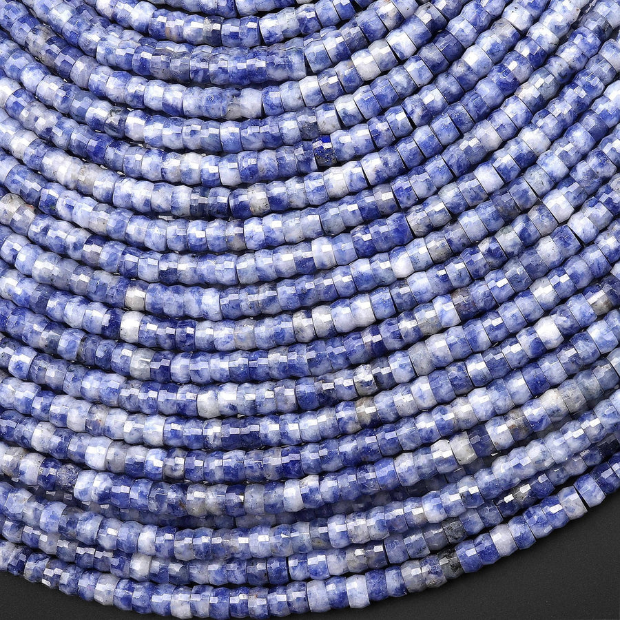 AAA Faceted Natural Blue Sodalite Heishi Rondelle Beads 4mm 15" Strand