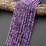 AAA Faceted Genuine Natural Russian Purple Charoite 4mm Round Beads Gemstone 15.5" Strand