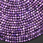AAA Faceted Genuine Natural Russian Purple Charoite 4mm Round Beads Gemstone 15.5" Strand