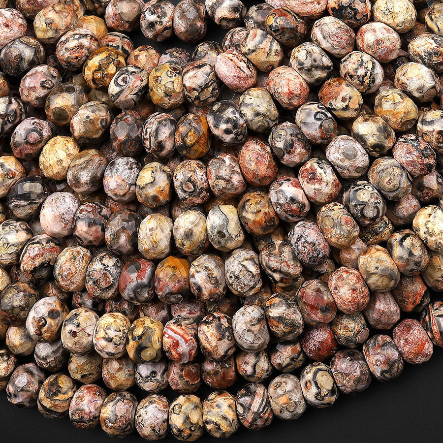 AAA Faceted Natural Leopard Skin Jasper 8mm Rondelle Beads Gemstone 15.5" Strand