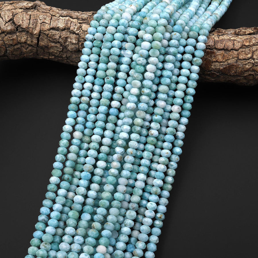 AAA Faceted Genuine Natural Blue Larimar Beads 6x4mm Rondelle Beads 15.5" Strand