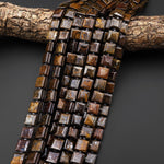 AAA Natural Bronzite Smooth Square Beads w/ Grooved Line Around 16" Strand