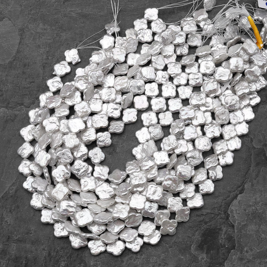 AAA Real Genuine Natural Freshwater White 4 Four Leaf Clover Pearl 15.5" Strand