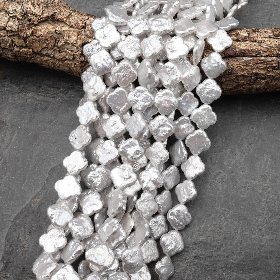 AAA Real Genuine Natural Freshwater White 4 Four Leaf Clover Pearl 15.5" Strand