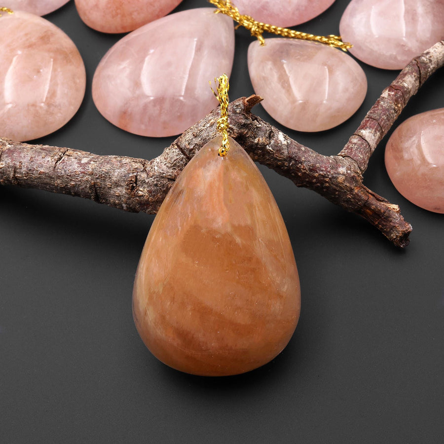 Rare Natural Peach Pink Morganite Pendant Beryl Aquamarine Teardrop Gemstone