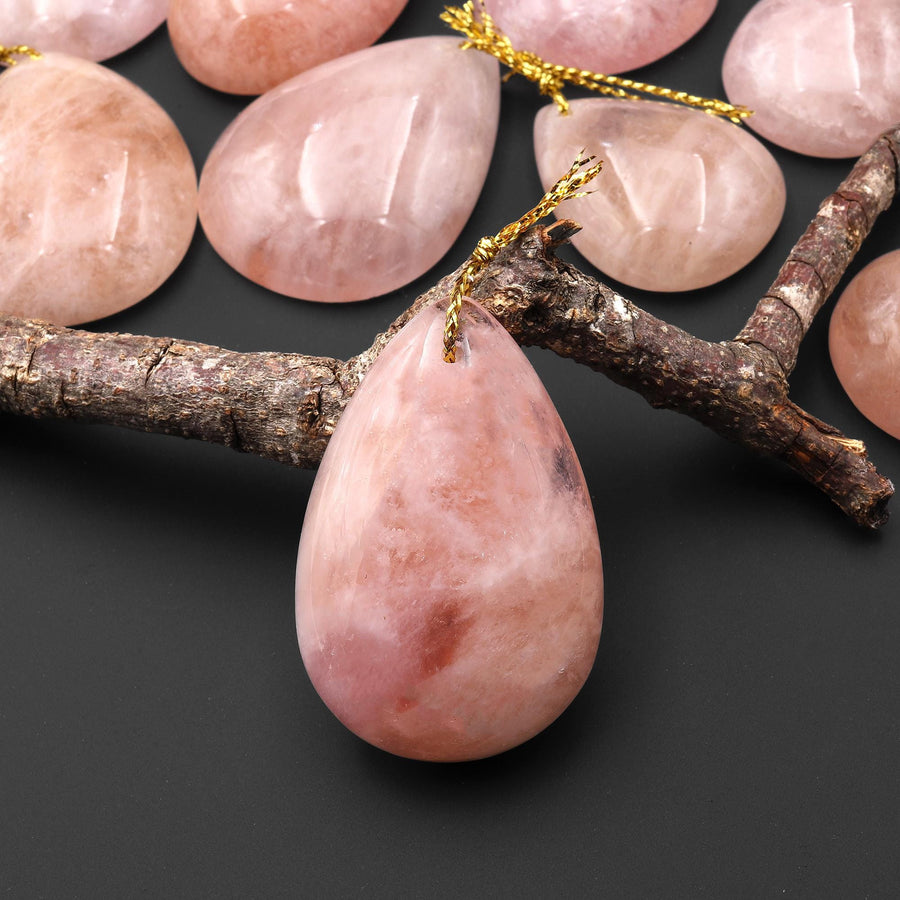 Rare Natural Peach Pink Morganite Pendant Beryl Aquamarine Teardrop Gemstone