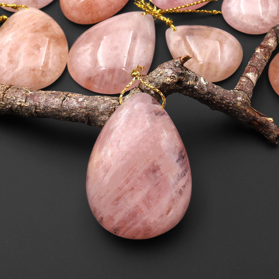 Rare Natural Peach Pink Morganite Pendant Beryl Aquamarine Teardrop Gemstone