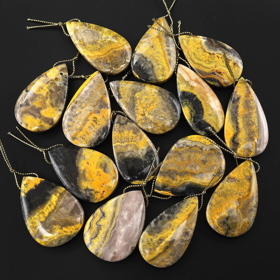 Natural Indonesian Yellow Jasper Teardrop Side Drilled Gemstone Pendant