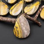 Natural Indonesian Yellow Jasper Teardrop Side Drilled Gemstone Pendant