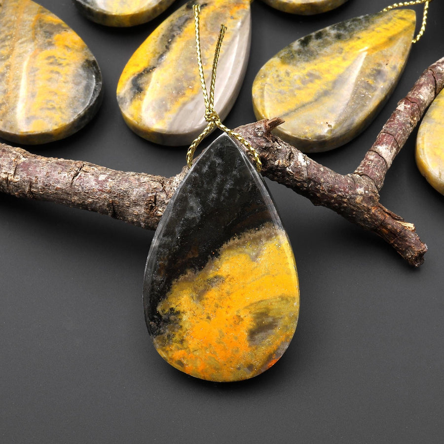 Natural Indonesian Yellow Jasper Teardrop Side Drilled Gemstone Pendant