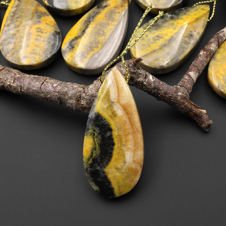 Natural Indonesian Yellow Jasper Teardrop Side Drilled Gemstone Pendant