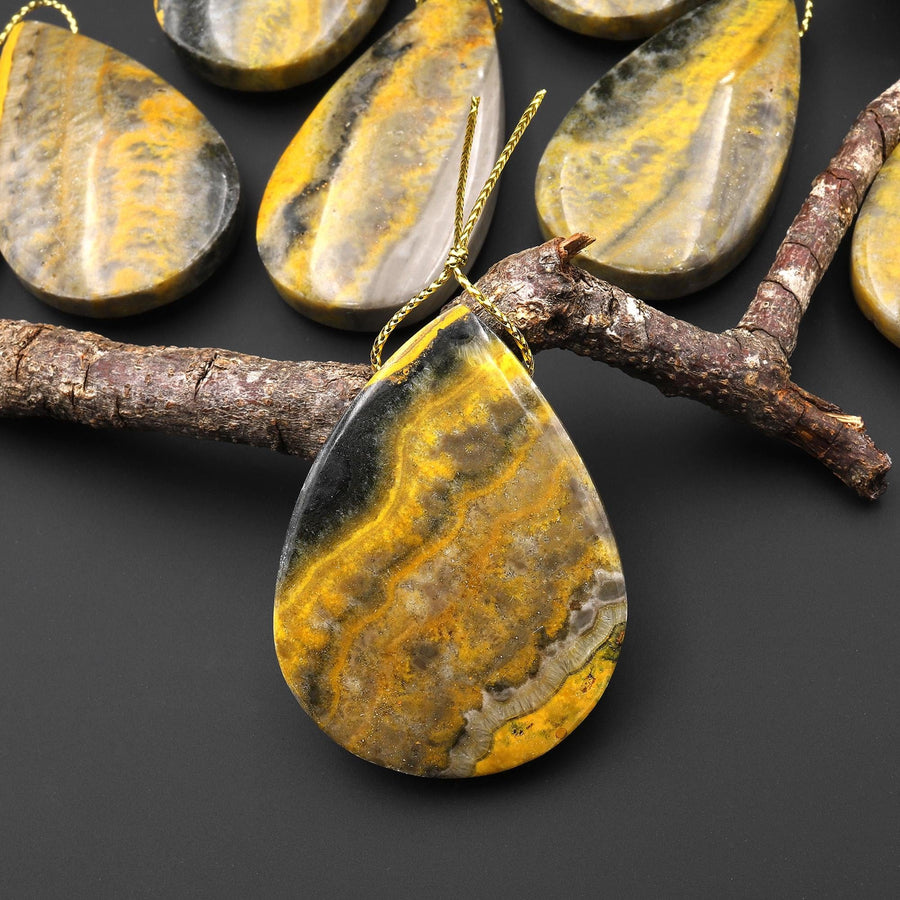 Natural Indonesian Yellow Jasper Teardrop Side Drilled Gemstone Pendant A2