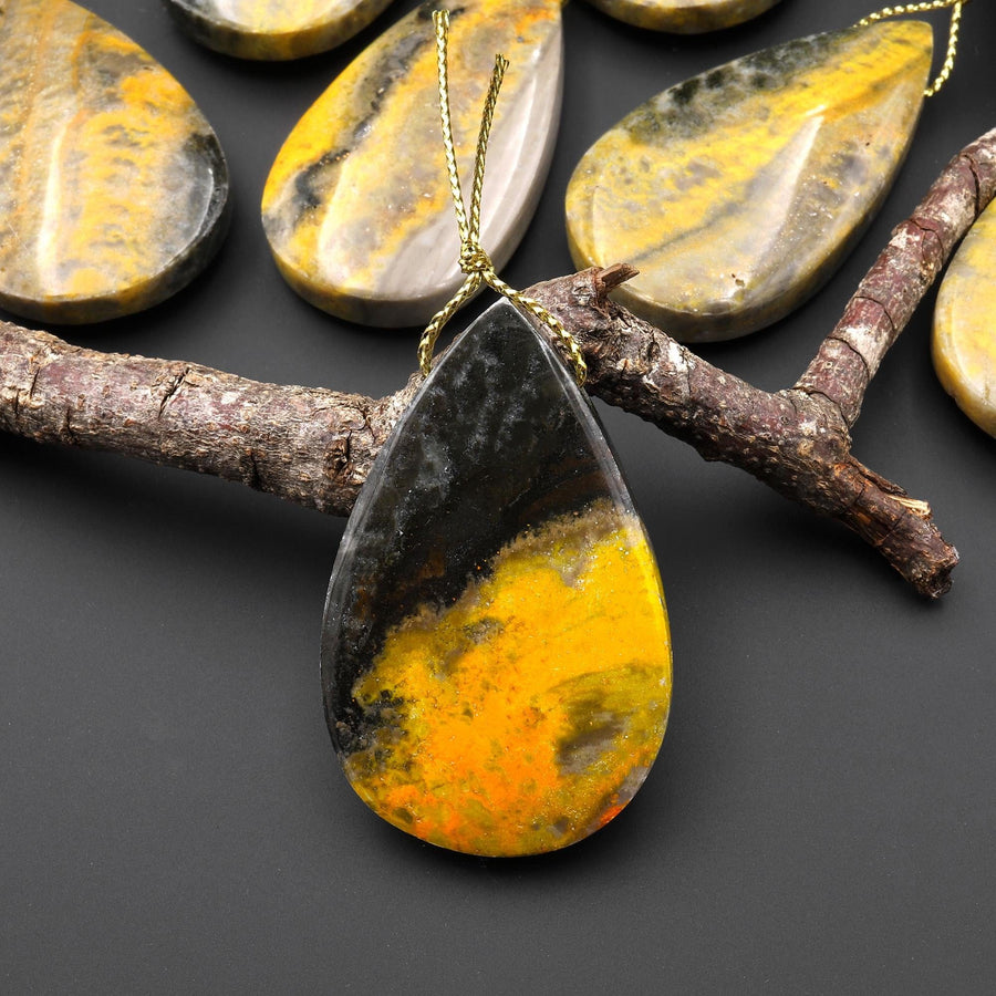 Natural Indonesian Yellow Jasper Teardrop Side Drilled Gemstone Pendant A4