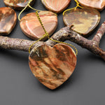 From Oregon USA Natural Carrasite Jasper Heart Pendant Earthy Green Peach Pink Orange Brown American Gemstone