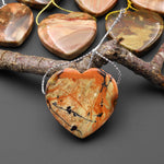 From Oregon USA Natural Carrasite Jasper Heart Pendant Earthy Green Peach Pink Orange Brown American Gemstone