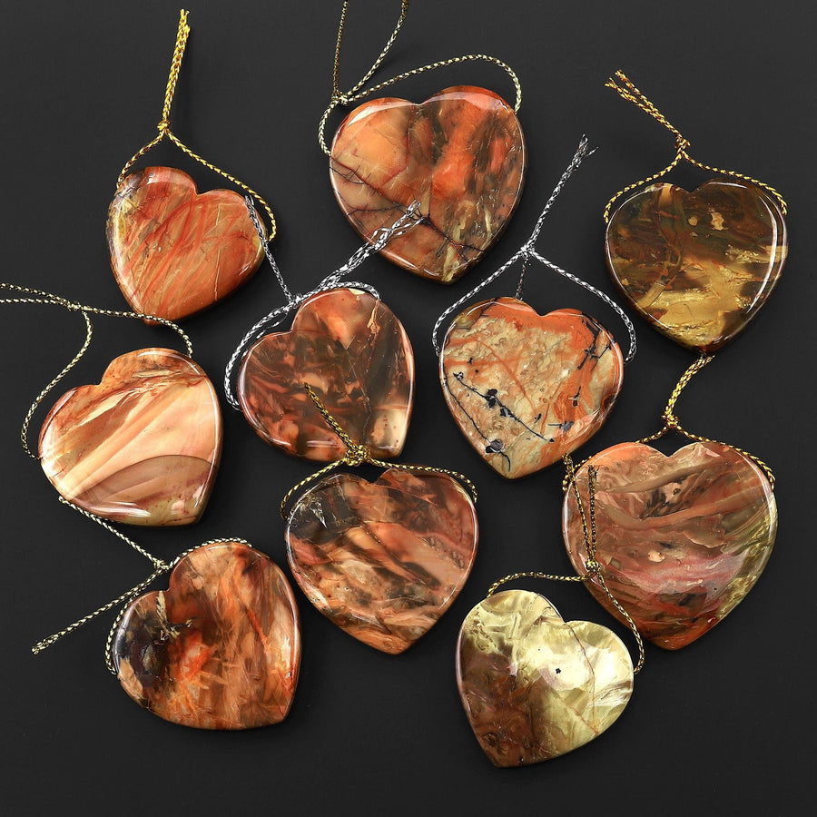 From Oregon USA Natural Carrasite Jasper Heart Pendant Earthy Green Peach Pink Orange Brown American Gemstone